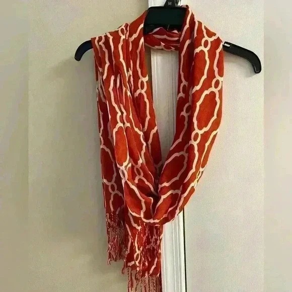 Spartina 449 pumpkin Orange Patterned Scarf with Fringe - Picture 5 of 7